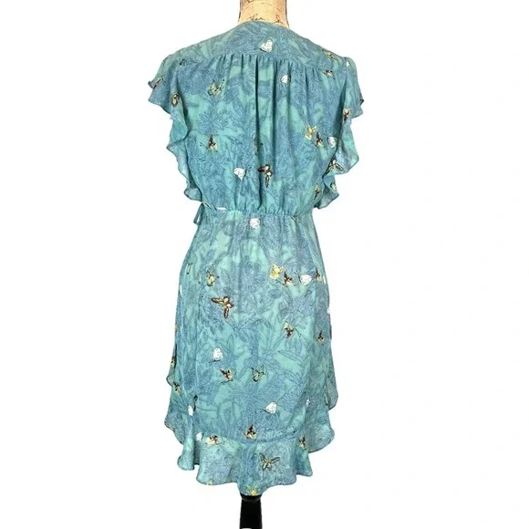 Anthropologie Feather Bone Osuna Wrap Dress Women's M Teal Butterfly Print - Picture 4 of 12
